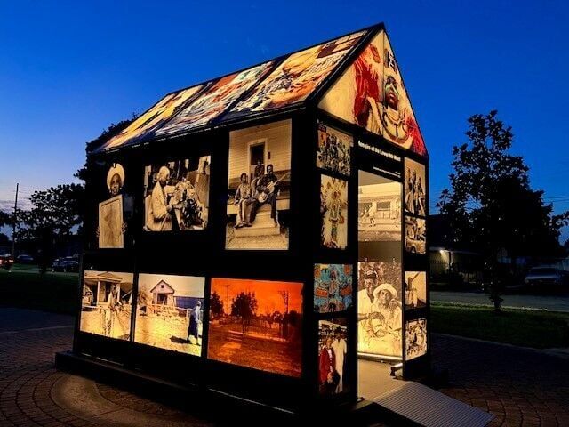 Lower Ninth Ward memory project lit at night